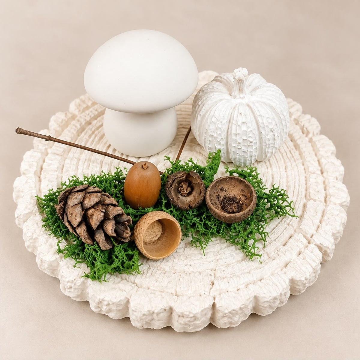Herbstliches Deko-Set „Pilz & Kürbis“ Weiß